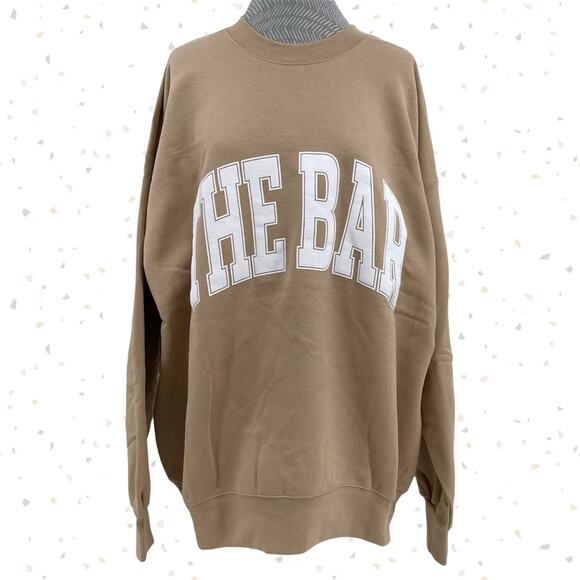 The Bar Varsity Sweatshirt Camel Tan White Oversized Crewneck Pullover Size XL - Picture 1 of 9